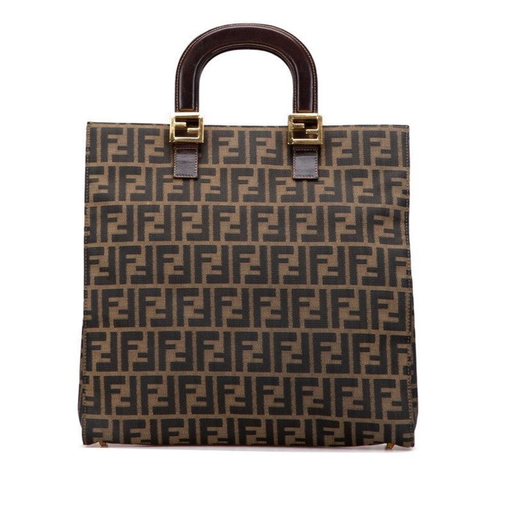 Fendi Zucca Leather Tote Bag Brown